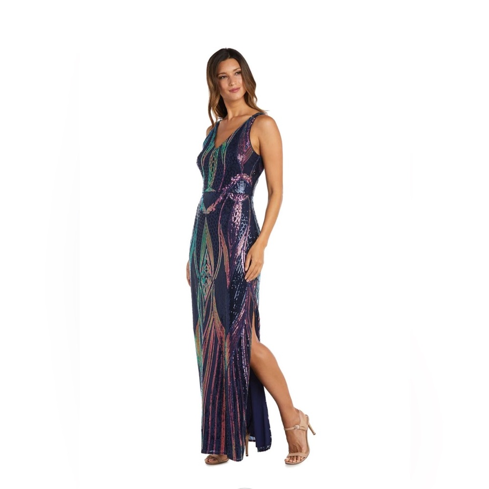 Nightway Sequin Gown with Leg Slit - size 6